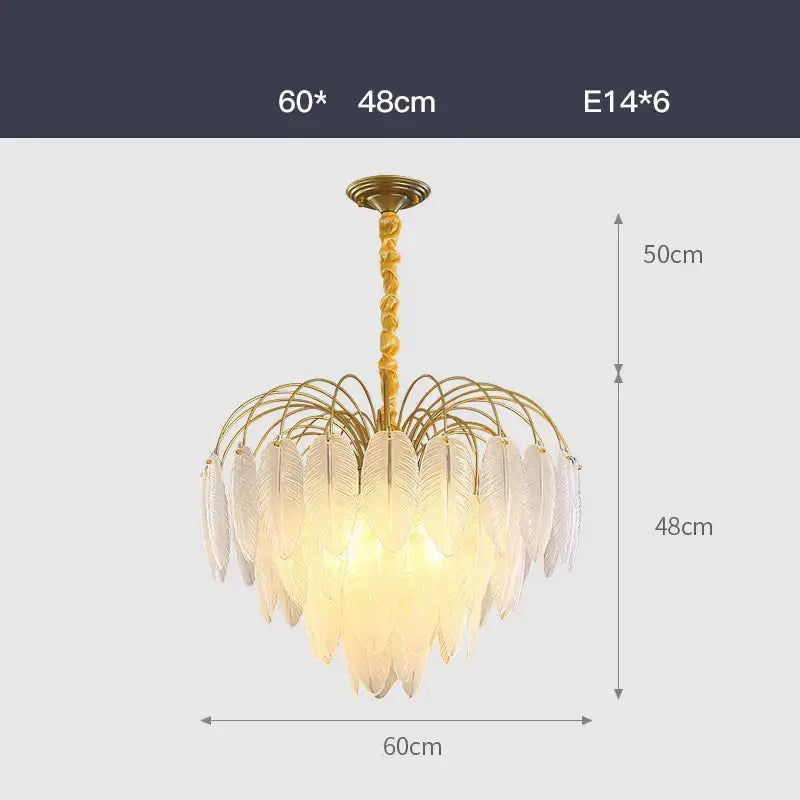 White Glass Feather Chandelier