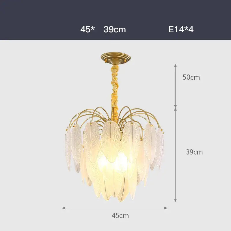 White Glass Feather Chandelier
