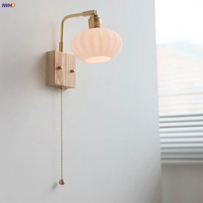 Ash Wood Wall Light Pull Chain Nordic
