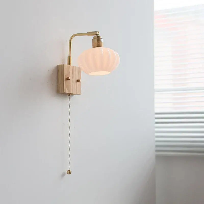 Ash Wood Wall Light Pull Chain Nordic