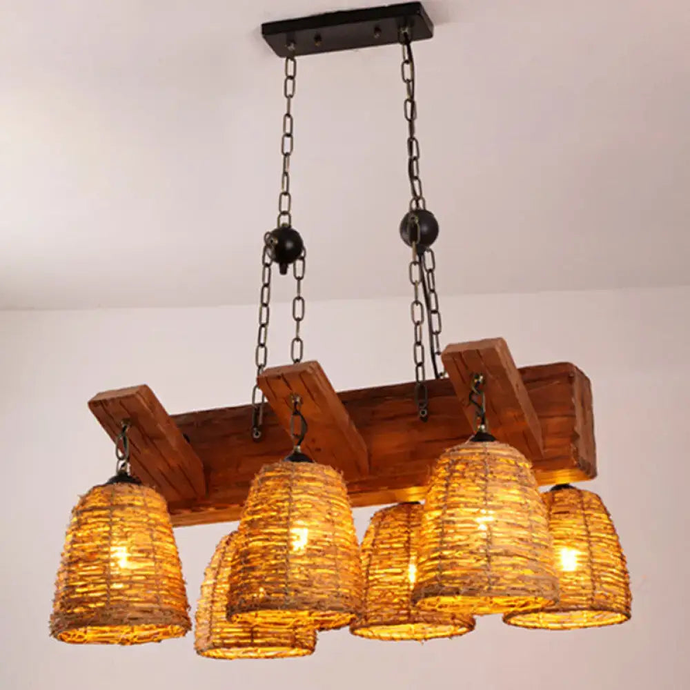 Brown Wicker Tapered Chandelier