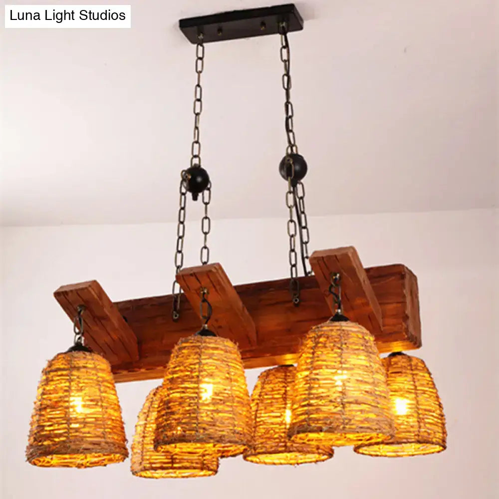 Brown Wicker Tapered Chandelier