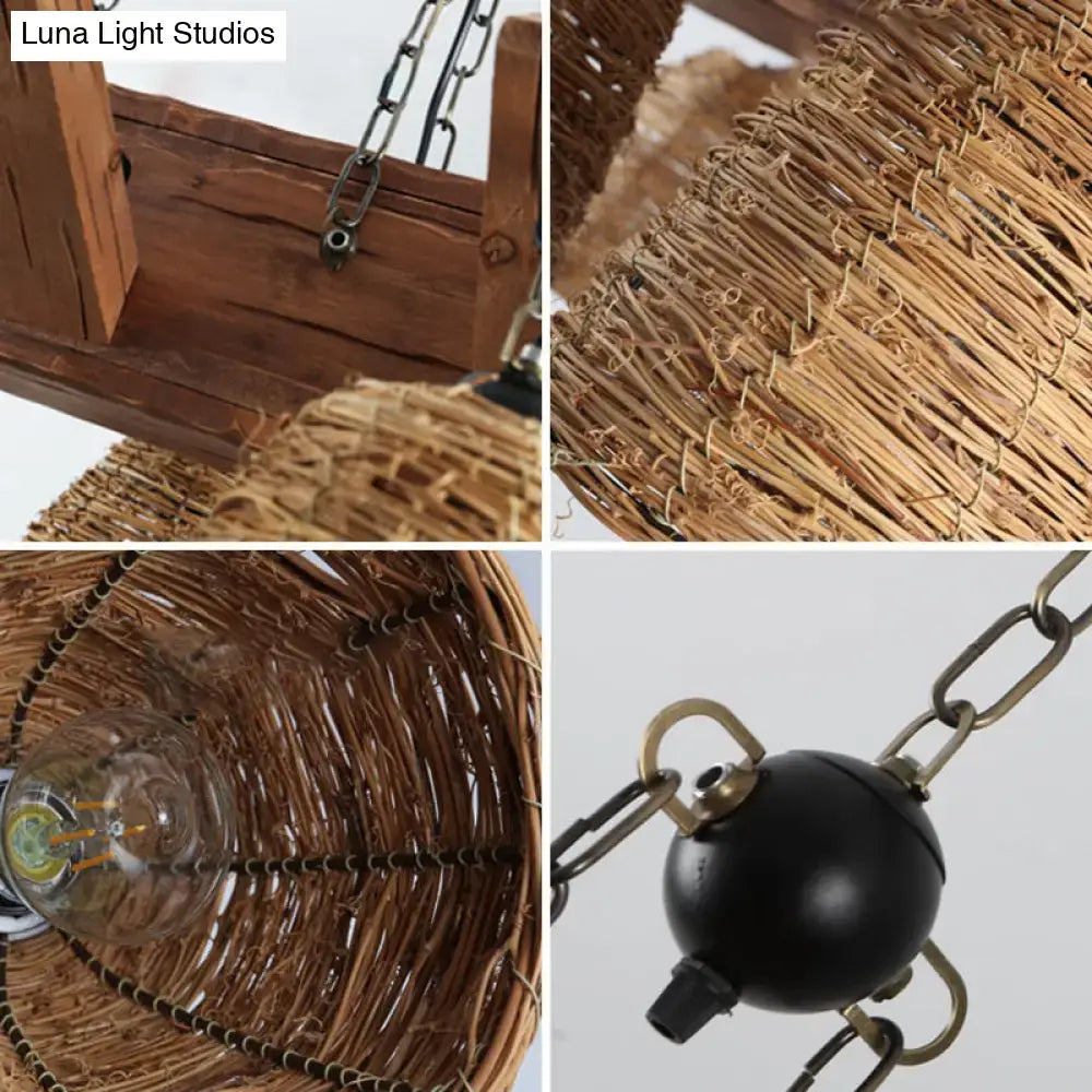 Brown Wicker Tapered Chandelier