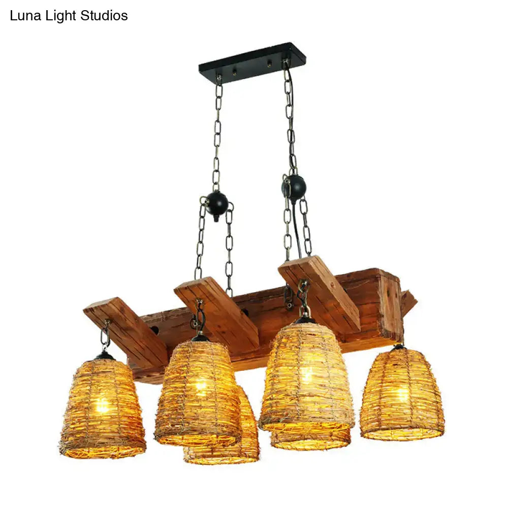 Brown Wicker Tapered Chandelier