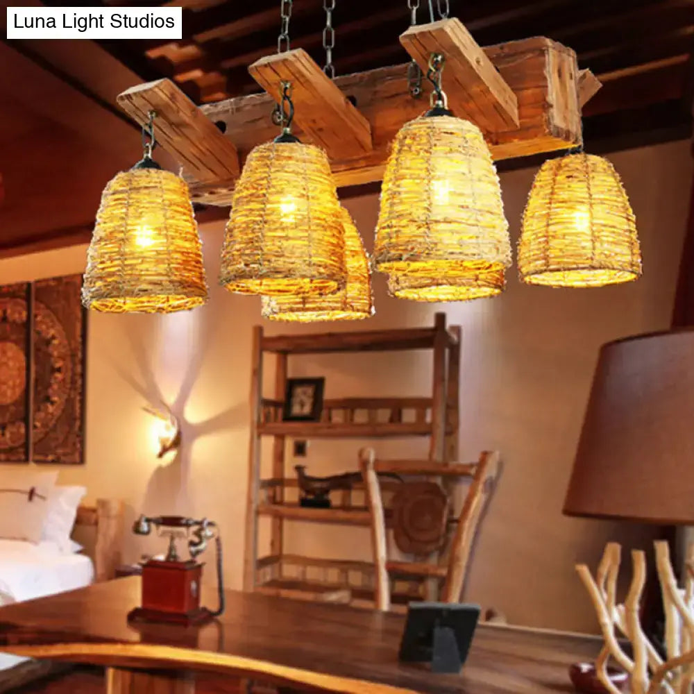 Brown Wicker Tapered Chandelier