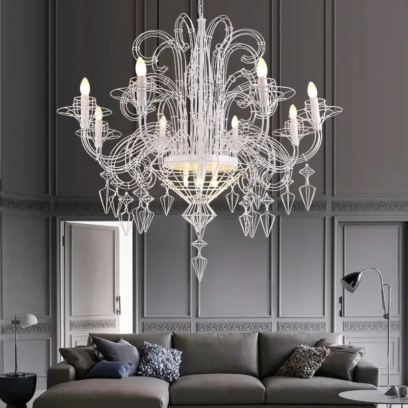 White Baroque Iron Chandelier