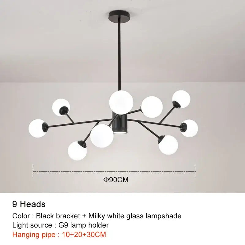 Black Glass Globe Chandelier 18-Head Gold