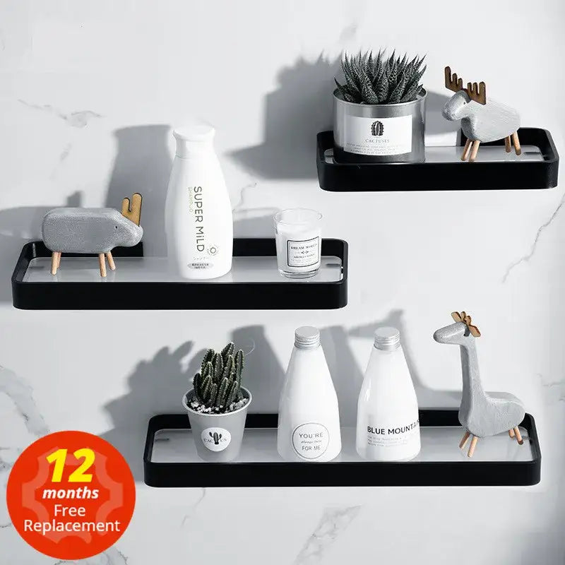 Black Glass Bathroom Shelf 50cm Wall-Mounted