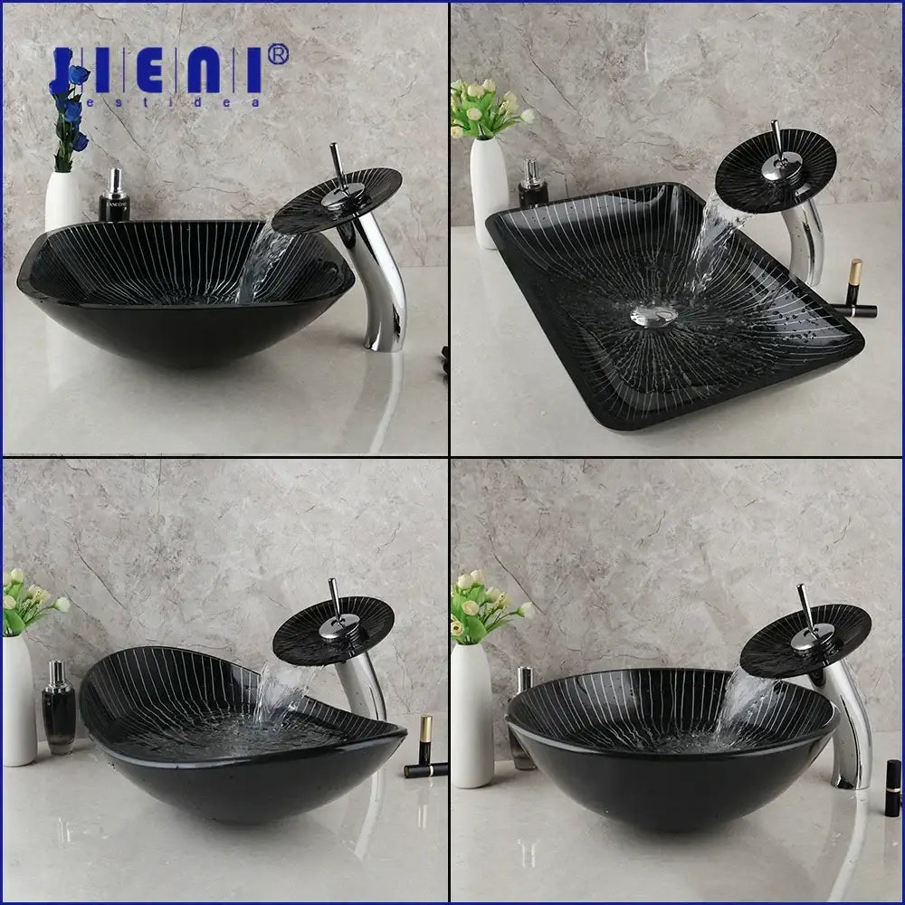 Black Glass Sink Set