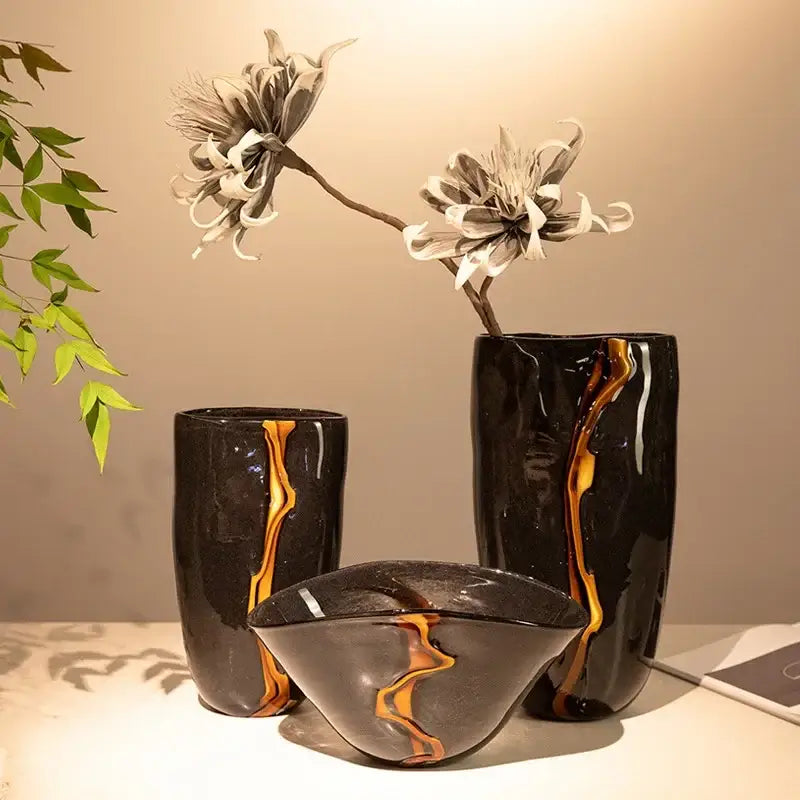 Black Gold Glass Vase