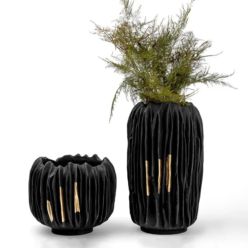 Black Gold Abstract Vase Crease Texture