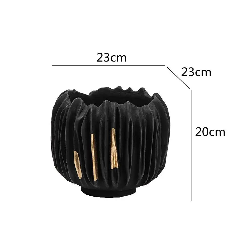 Black Gold Abstract Vase Crease Texture