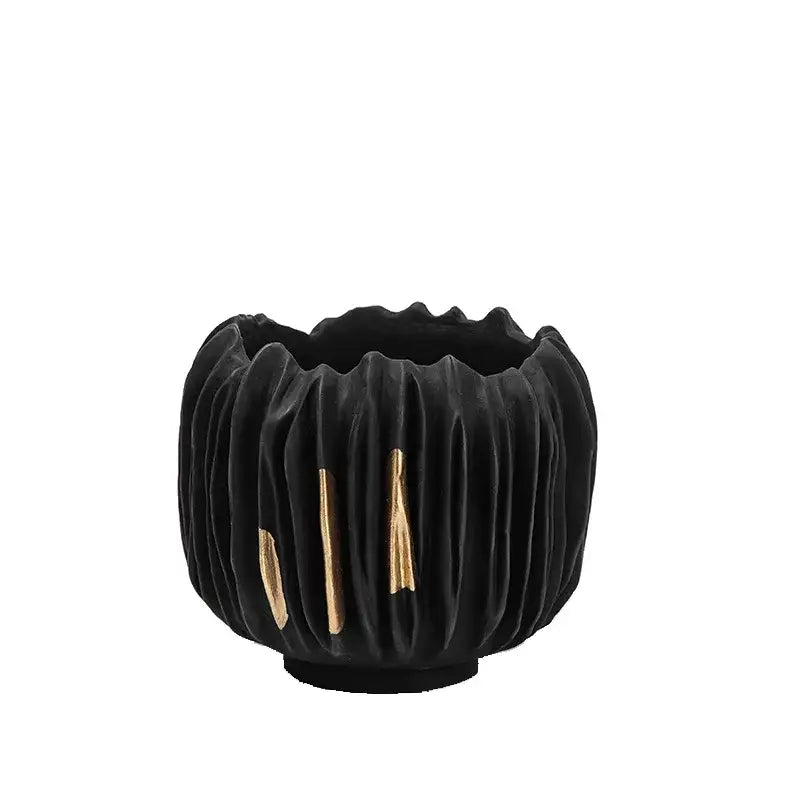 Black Gold Abstract Vase Crease Texture