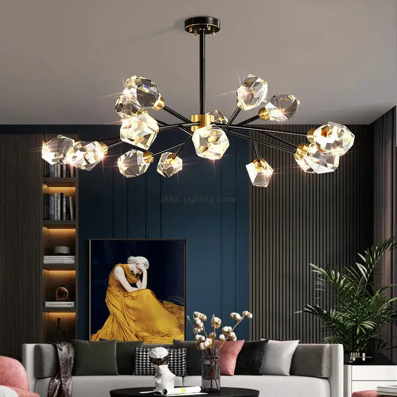 Black Gold Crystal Chandelier 18-Light Wall Ceiling