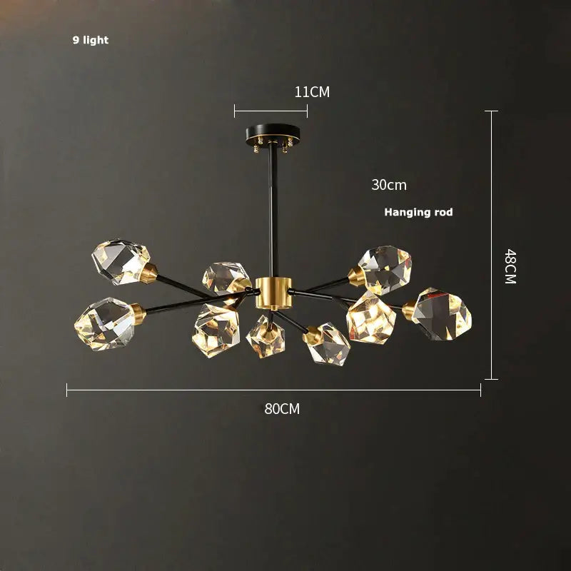 Black Gold Crystal Chandelier 18-Light Wall Ceiling