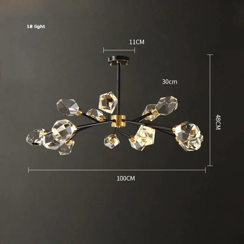 Black Gold Crystal Chandelier 18-Light Wall Ceiling