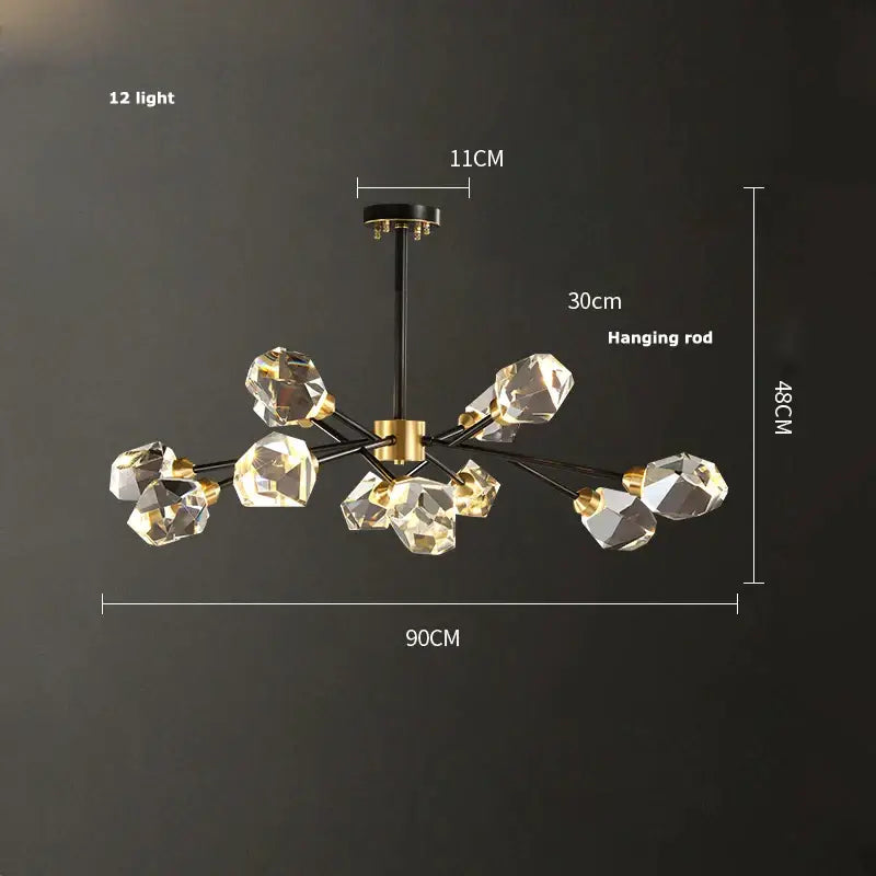Black Gold Crystal Chandelier 18-Light Wall Ceiling