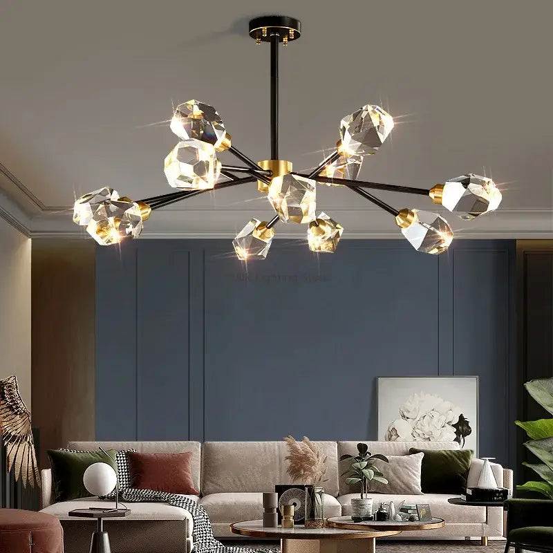 Black Gold Crystal Chandelier 18-Light Wall Ceiling