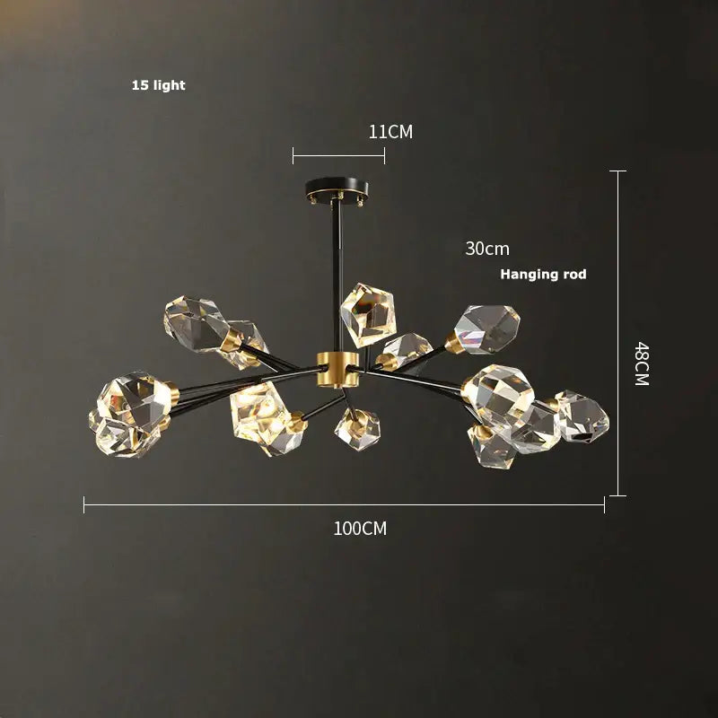 Black Gold Crystal Chandelier 18-Light Wall Ceiling