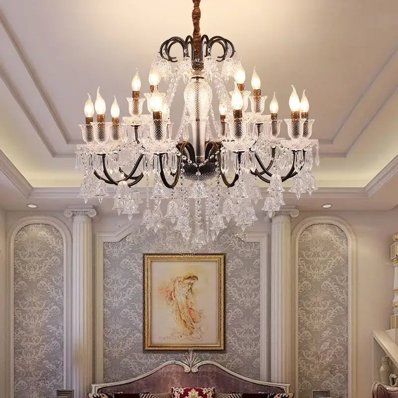 Black Gold Crystal Chandelier 18-Light Design
