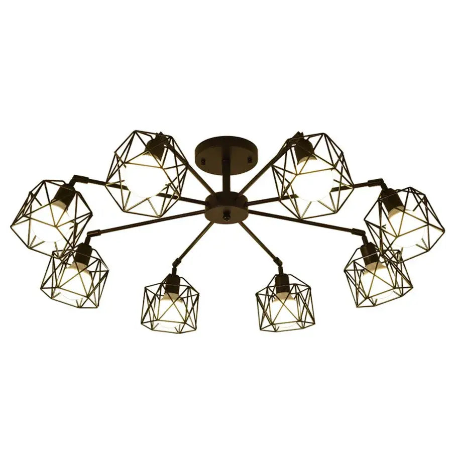Black Iron Cage Spider Chandelier 8-Head