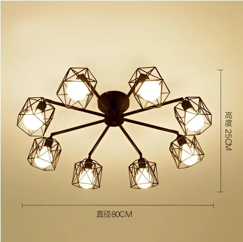 Black Iron Cage Spider Chandelier 8-Head