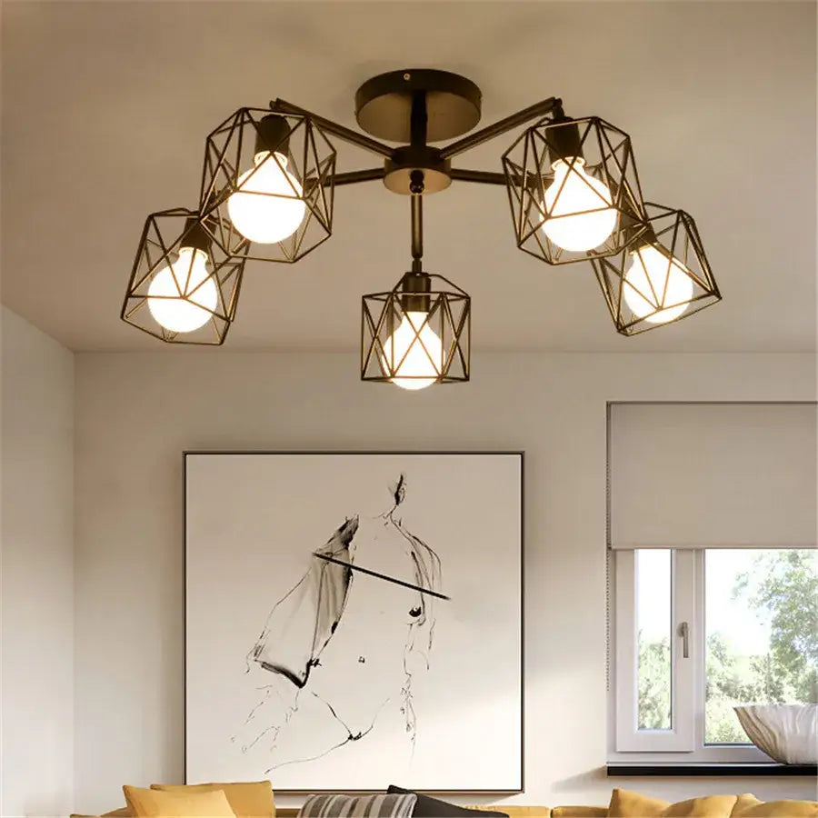 Black Iron Cage Spider Chandelier 8-Head
