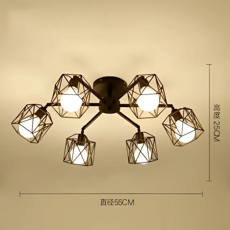 Black Iron Cage Spider Chandelier 8-Head