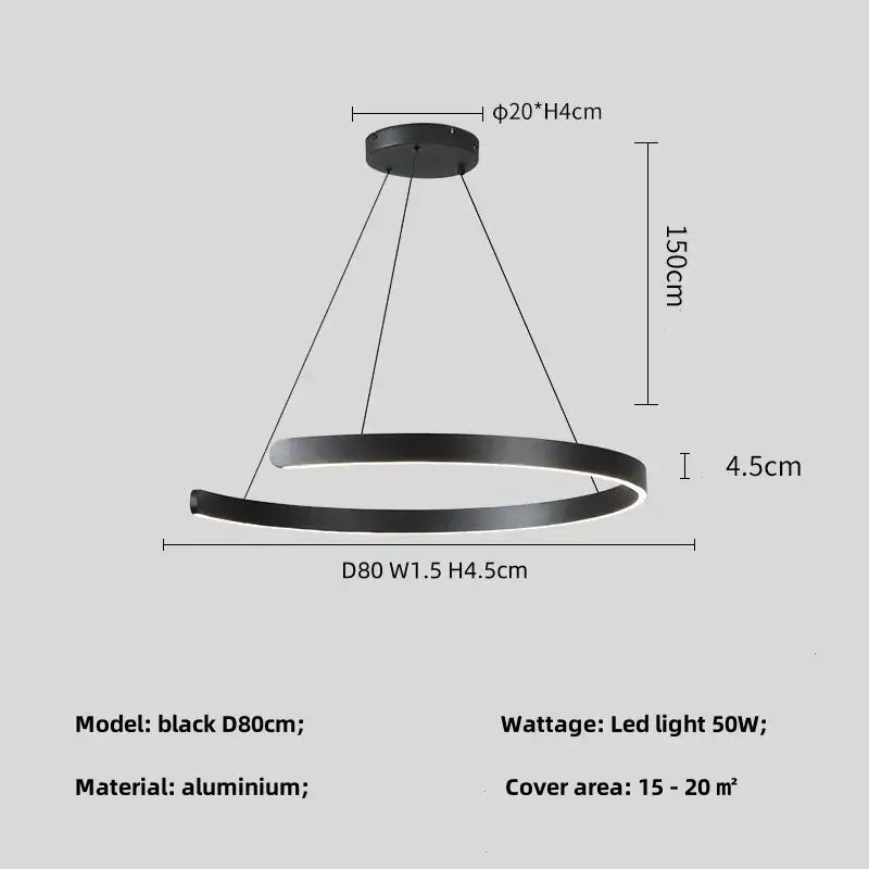 Black LED Chandelier Pendant 80cm Foyer