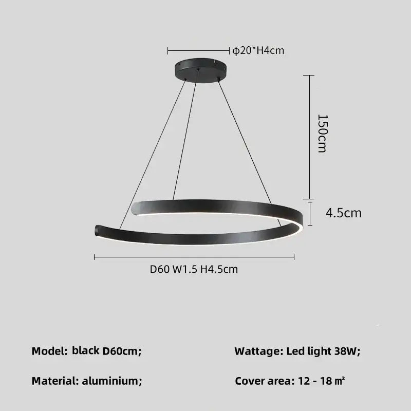 Black LED Chandelier Pendant 80cm Foyer