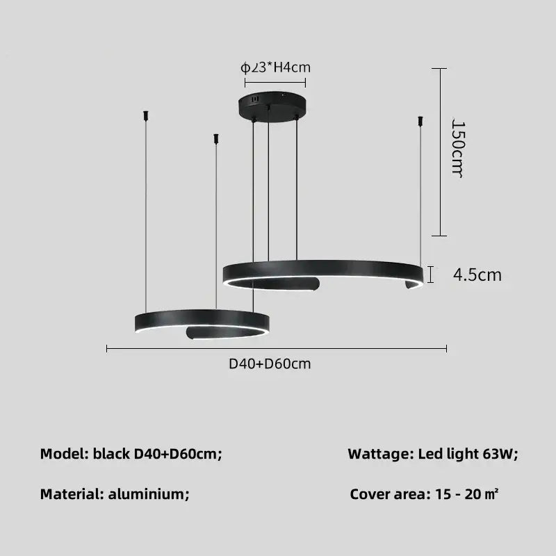 Black LED Chandelier Pendant 80cm Foyer