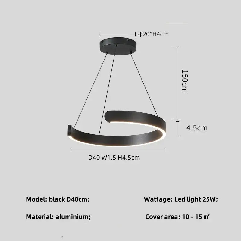 Black LED Chandelier Pendant 80cm Foyer