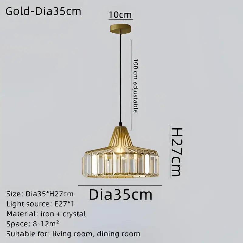 Black Gold Crystal Pendant Chandelier 35cm