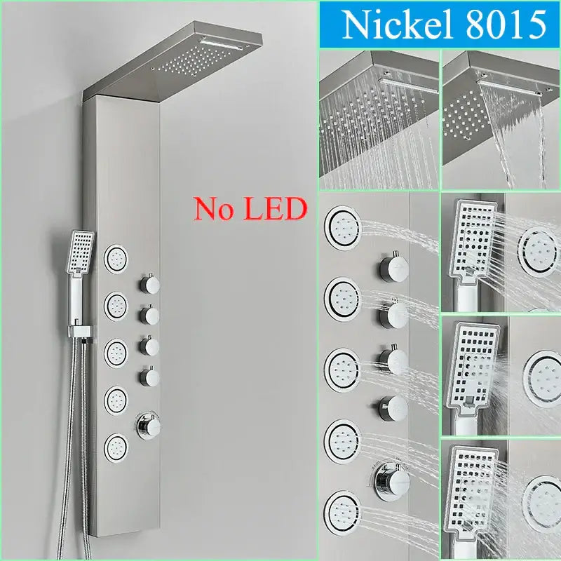 Black LED Shower Panel Brushed Gold Massage