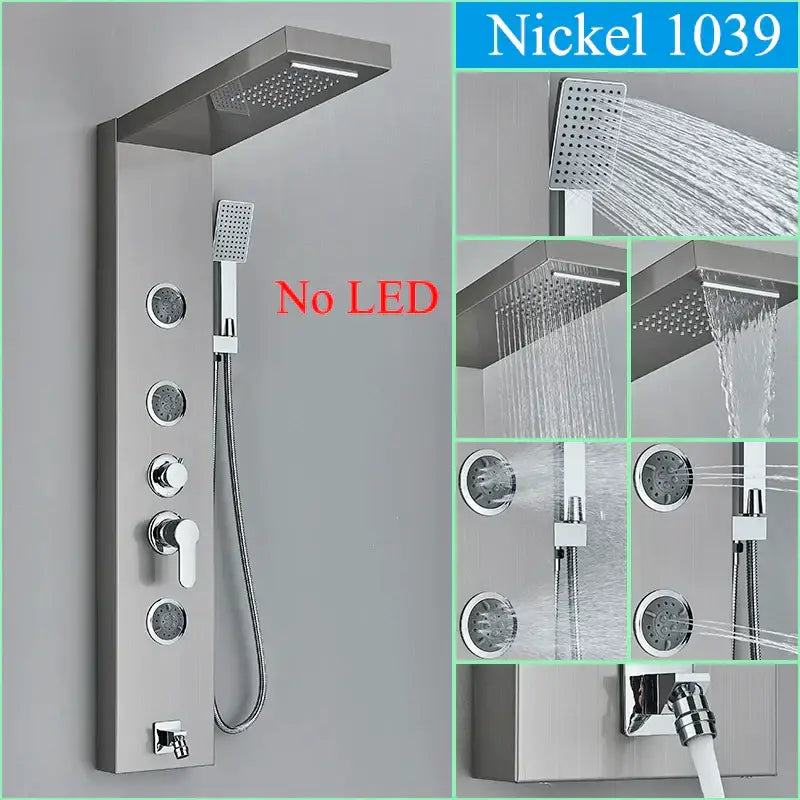 Black LED Shower Panel Brushed Gold Massage