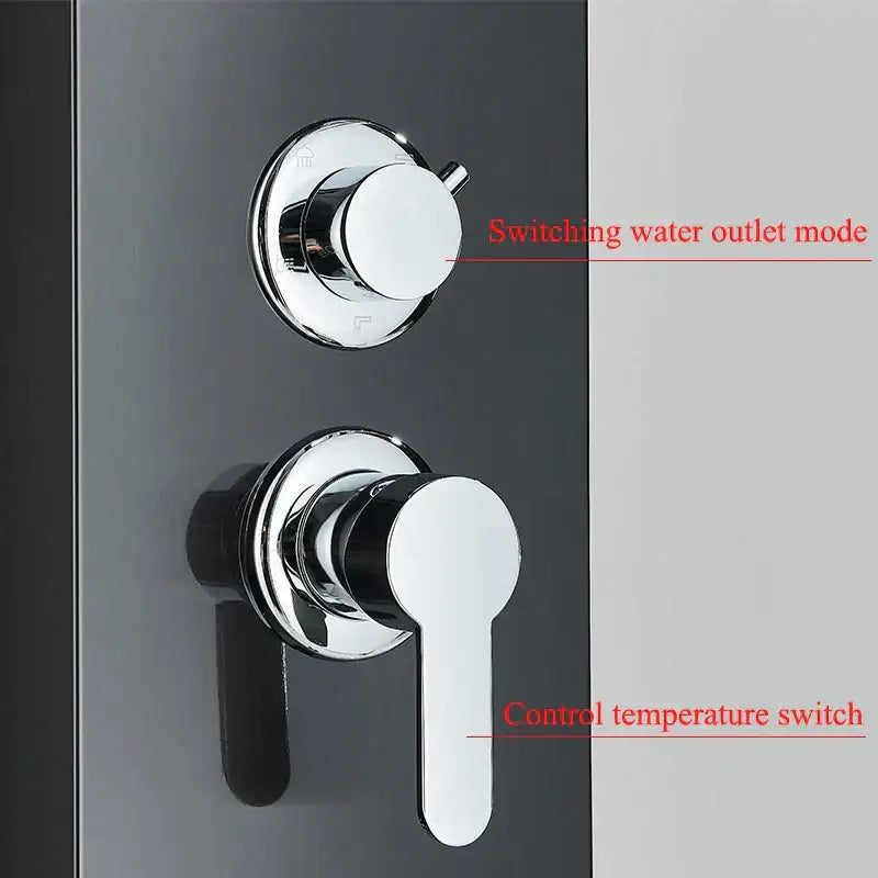 Black LED Shower Panel Brushed Gold Massage