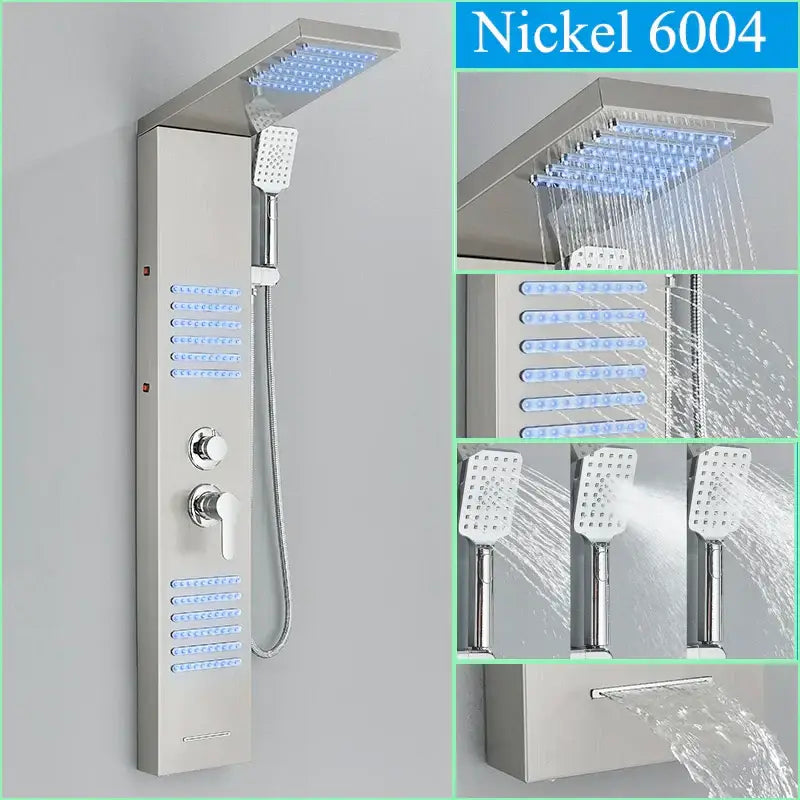 Black LED Shower Panel Brushed Gold Massage