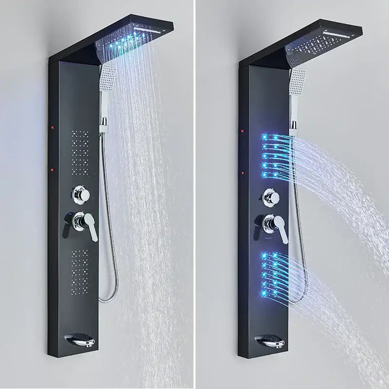 Black LED Shower Panel Brushed Gold Massage
