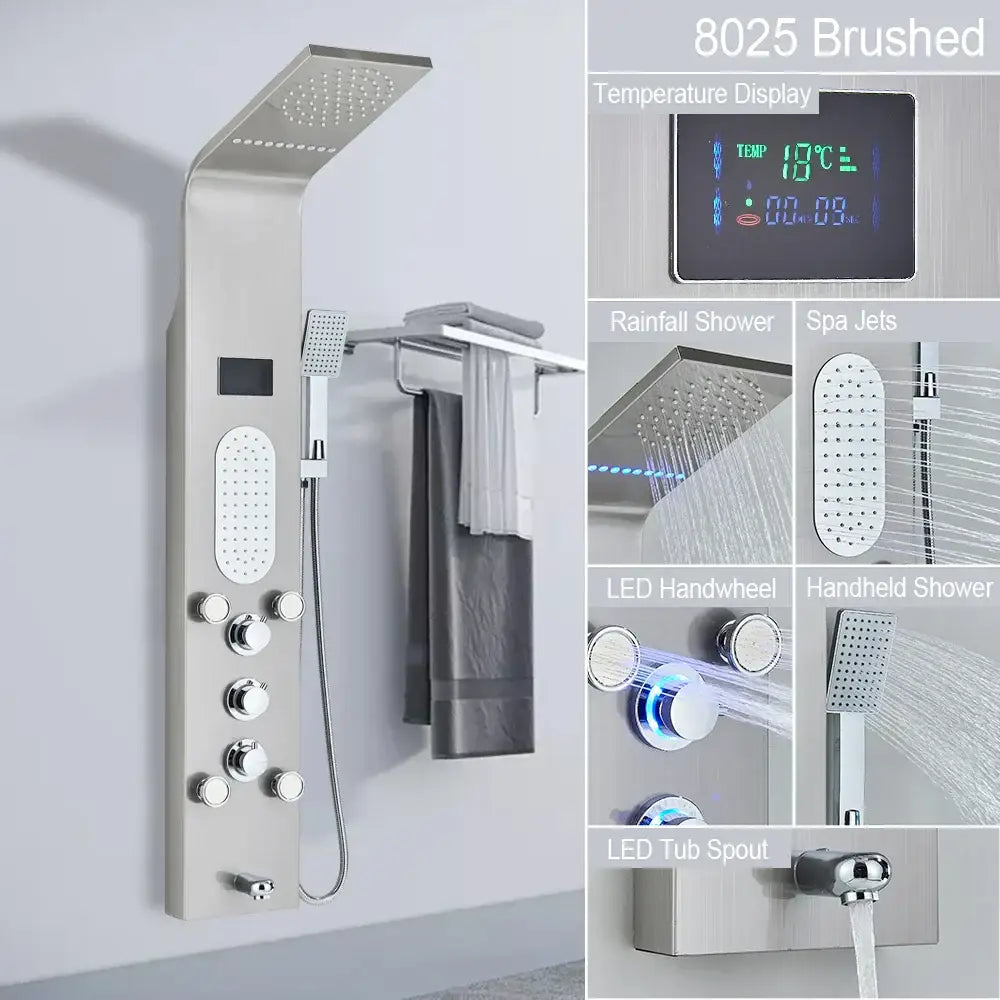 Black LED Shower System Rose Gold Massage