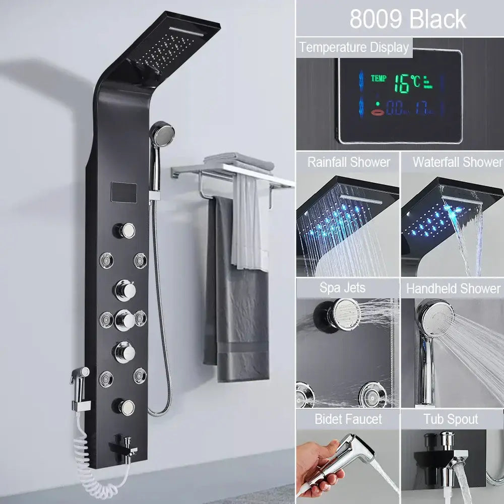 Black LED Shower System Rose Gold Massage