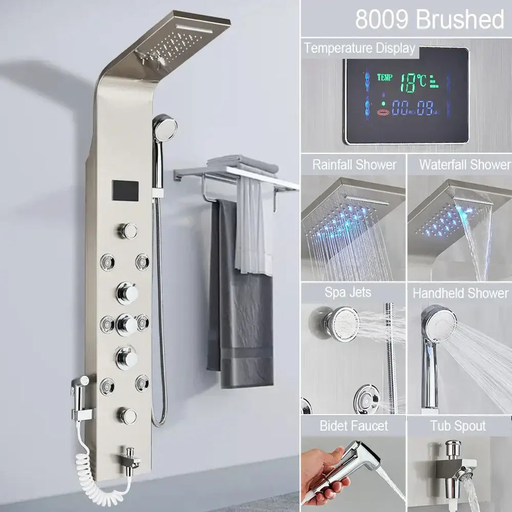 Black LED Shower System Rose Gold Massage