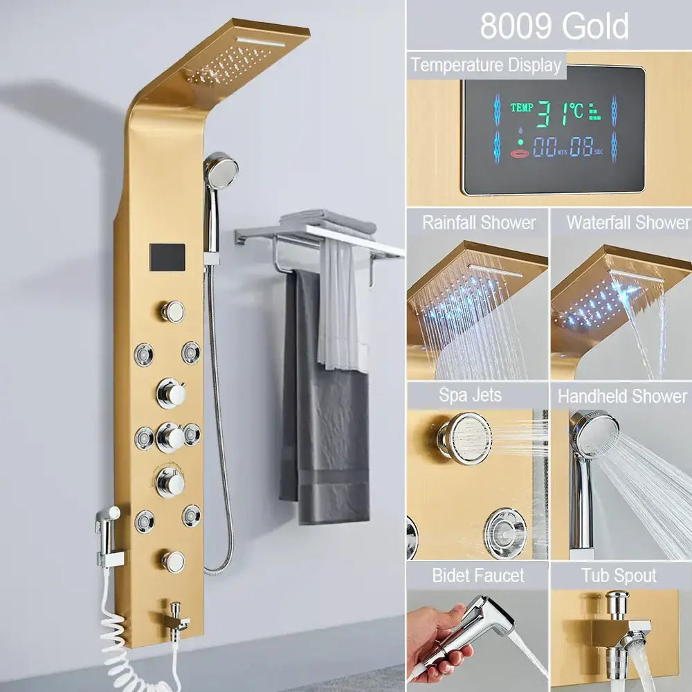 Black LED Shower System Rose Gold Massage
