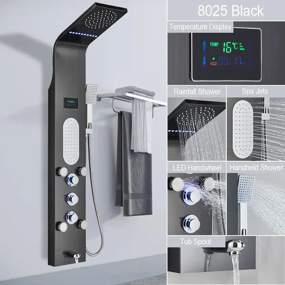 Black LED Shower System Rose Gold Massage