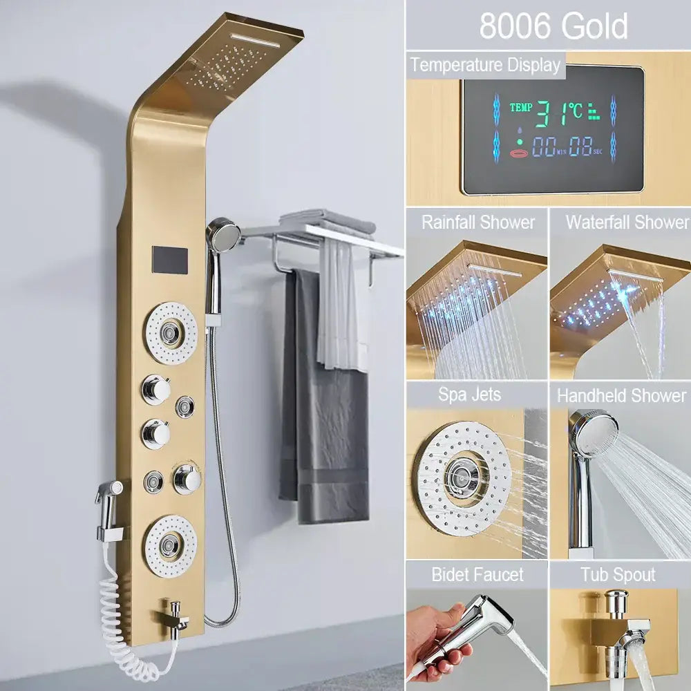 Black LED Shower System Rose Gold Massage