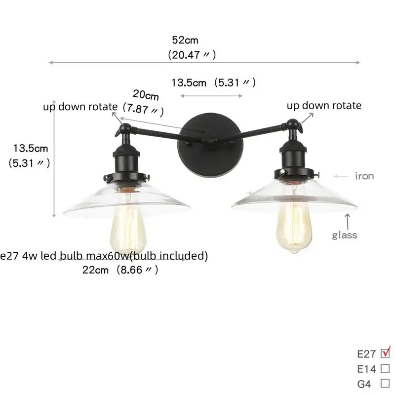 Black Glass Wall Sconce with Pull Chain