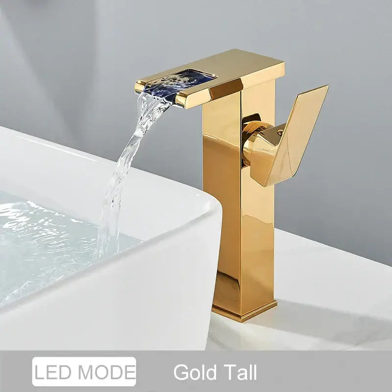 Black LED Waterfall Bathroom Faucet