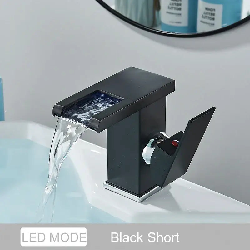 Black LED Waterfall Bathroom Faucet