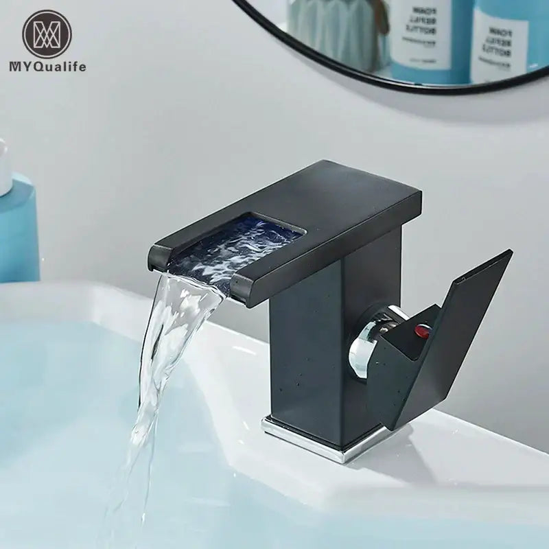 Black LED Waterfall Bathroom Faucet