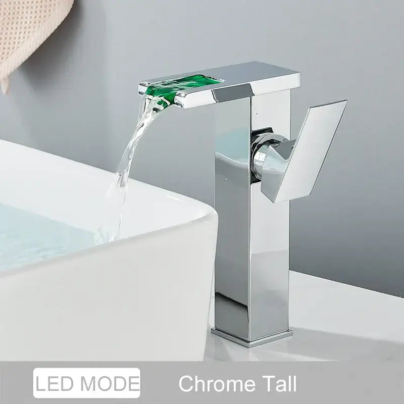 Black LED Waterfall Bathroom Faucet