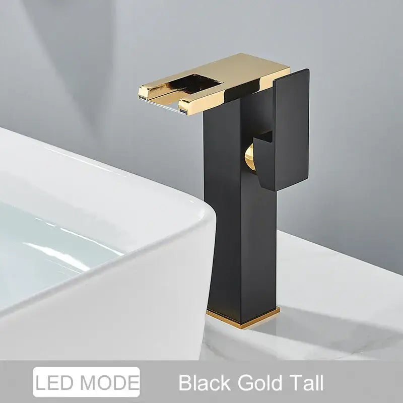 Black LED Waterfall Bathroom Faucet